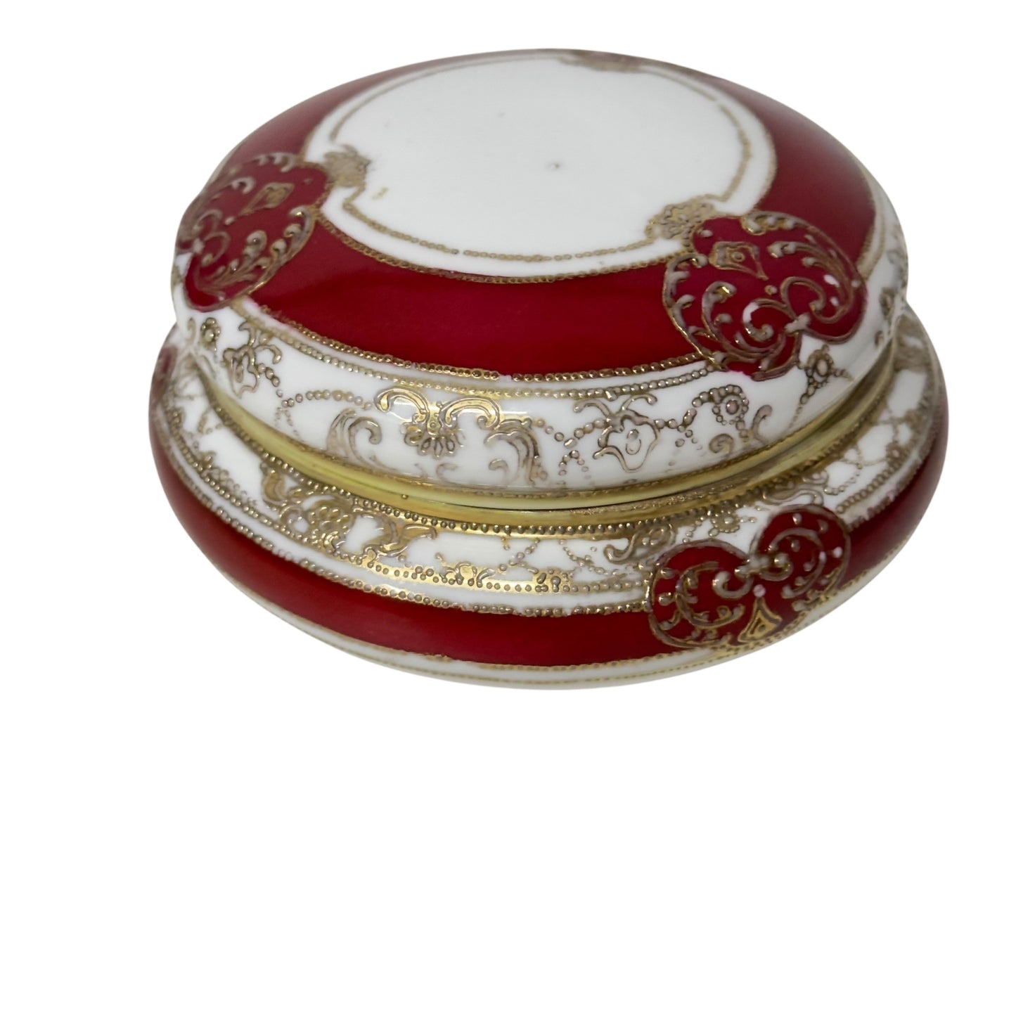 Antique Nippon Moriage Trinket Box Hand Painted Gold Gilt Japanese Porcelain Jewelry Box Art Nouveau Vanity Decor