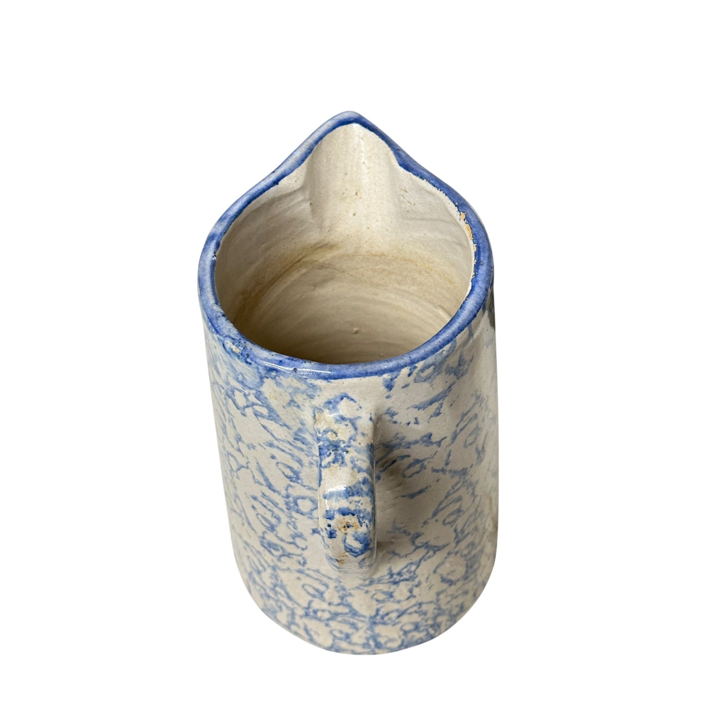 Antique American Spongeware Pitcher 19th C. Blue & White Stoneware Jug Primitive Farmhouse Decor