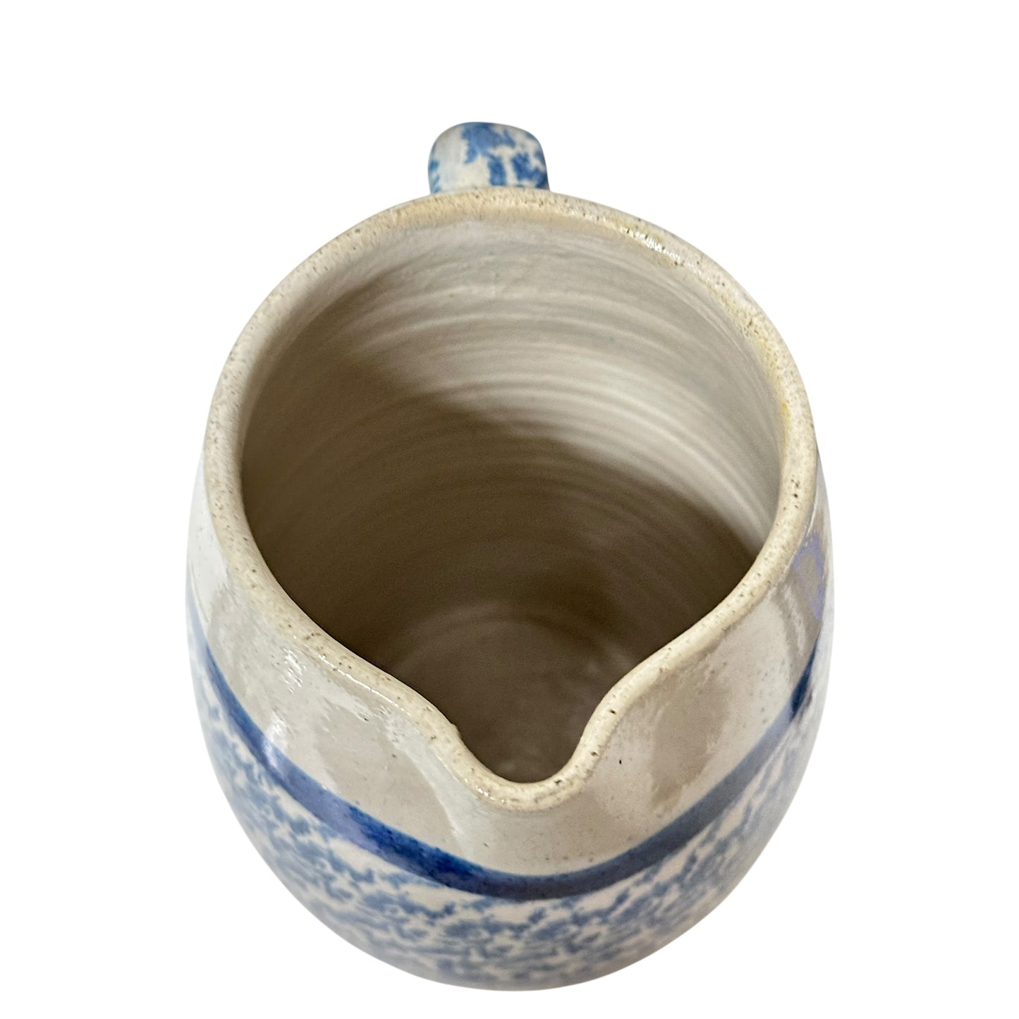 Antique Blue & White Spongeware Stoneware Pitcher, Large 19th C. Salt Glaze Pottery, Primitive Farmhouse Americana Crockery