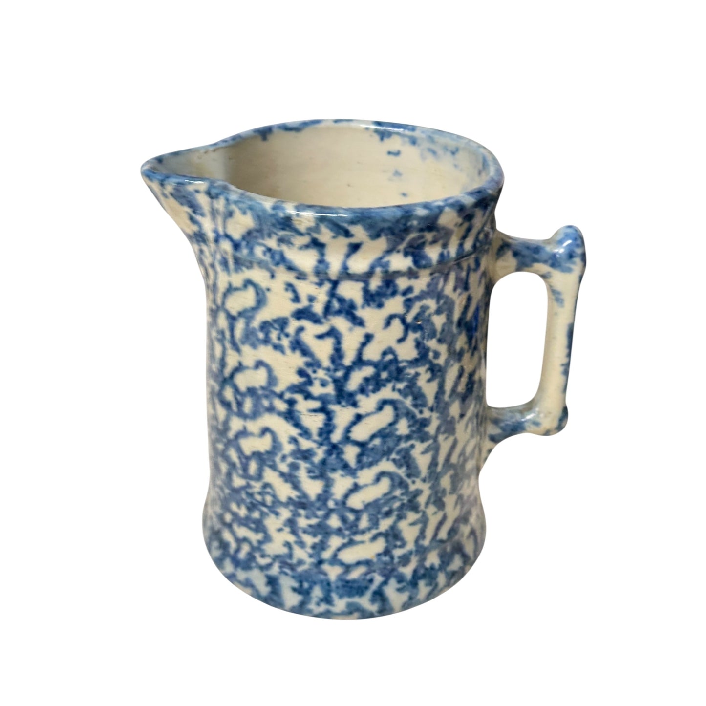 Antique Blue Spongeware Pitcher 19th Century American Stoneware Spatterware Farmhouse Crock