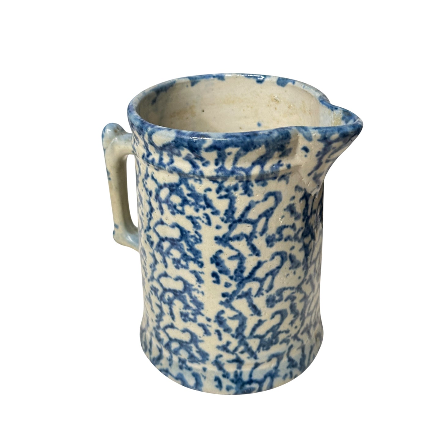 Antique Blue Spongeware Pitcher 19th Century American Stoneware Spatterware Farmhouse Crock