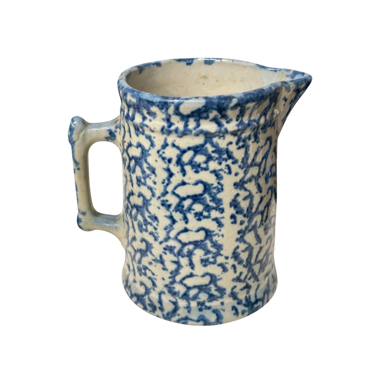 Antique Blue Spongeware Pitcher 19th Century American Stoneware Spatterware Farmhouse Crock