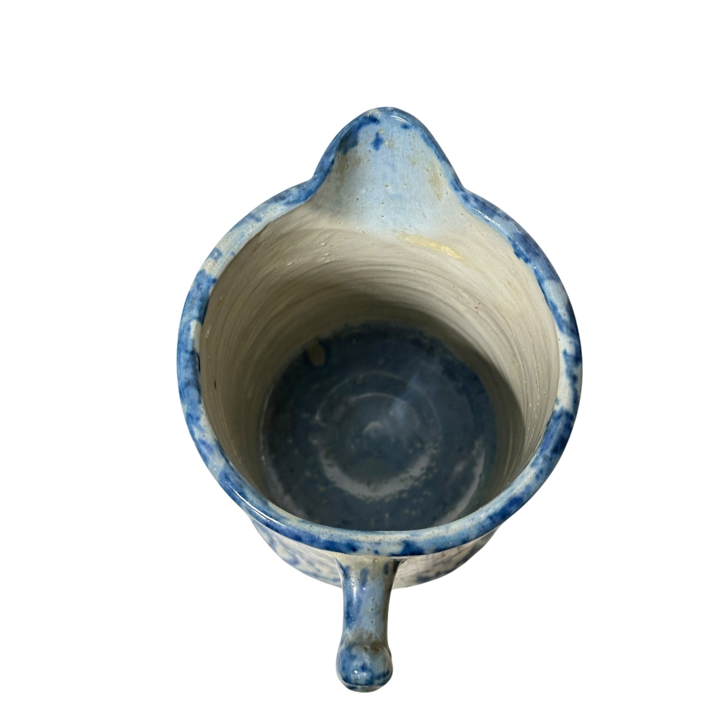 Antique Blue Spongeware Pitcher 19th Century American Stoneware Spatterware Farmhouse Crock
