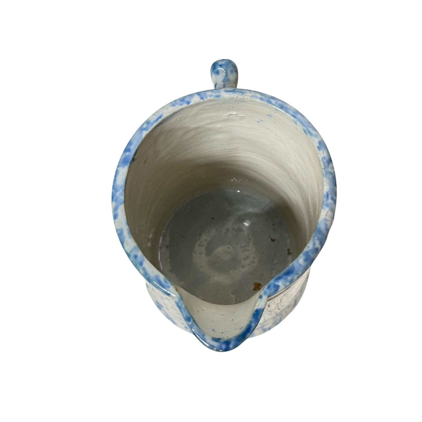 Antique 19th C. Blue & White Spongeware Pitcher, American Stoneware, Rustic Farmhouse Primitive Crockery