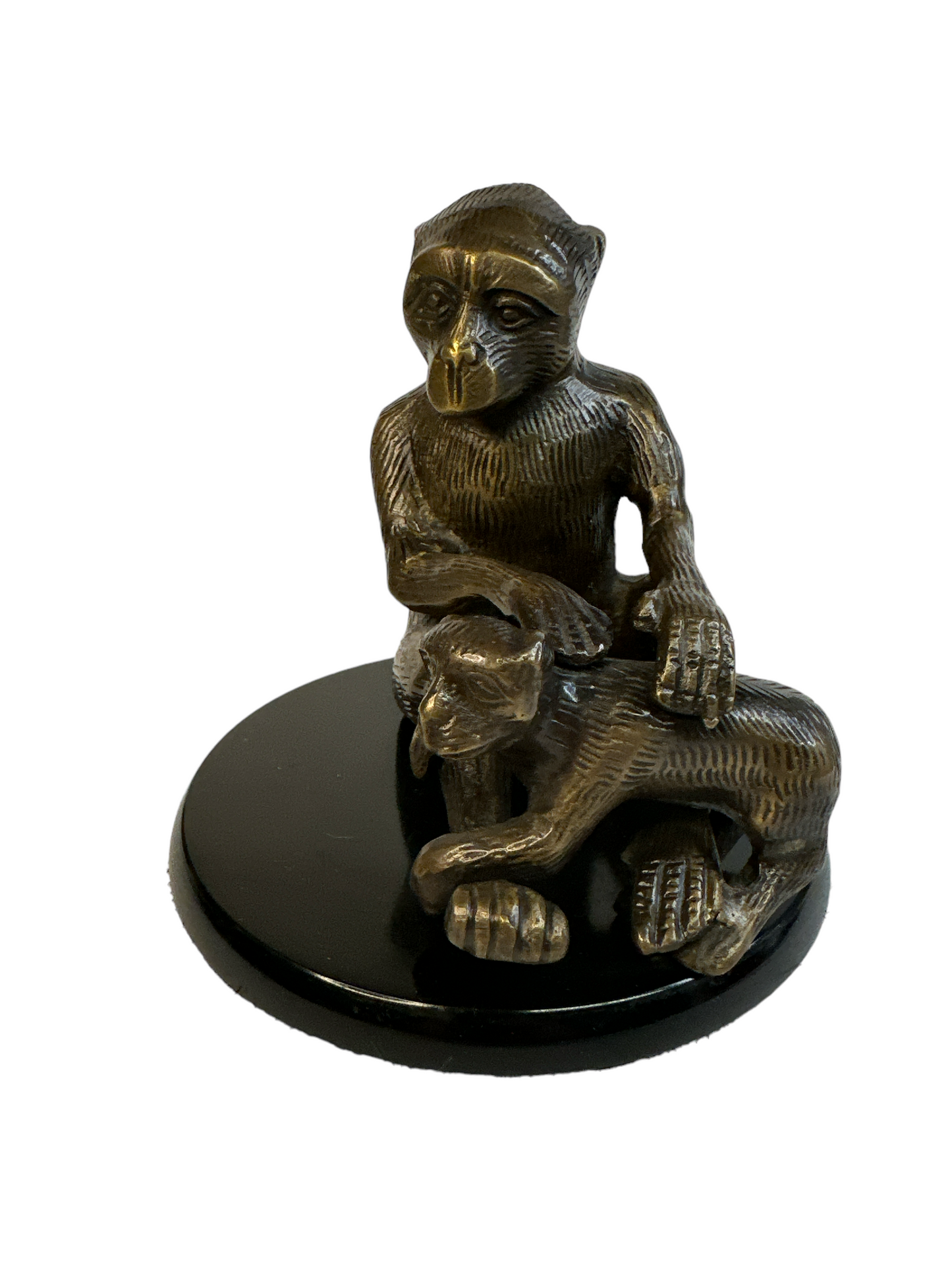 Vintage Heavy Solid Brass Monkey Sculpture Figurine Mid-Century Primate Grooming Statue Hollywood Regency Mantle Decor