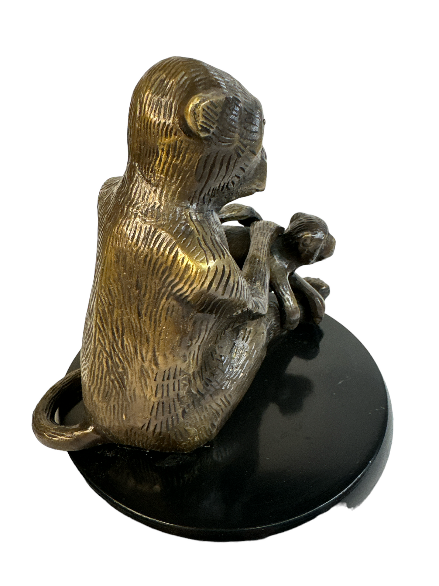Vintage Heavy Solid Brass Monkey Sculpture Figurine Mid-Century Primate Grooming Statue Hollywood Regency Mantle Decor