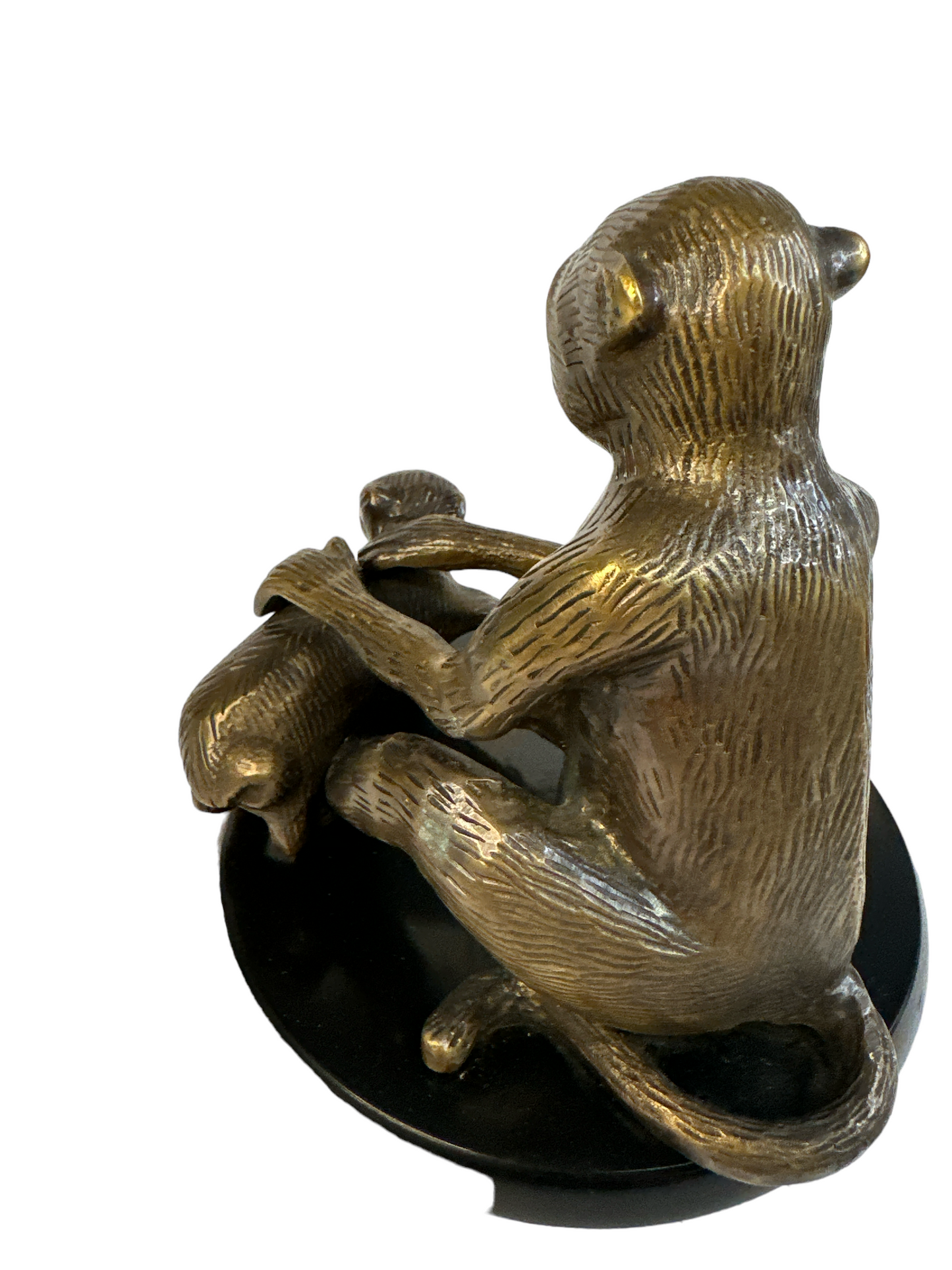 Vintage Heavy Solid Brass Monkey Sculpture Figurine Mid-Century Primate Grooming Statue Hollywood Regency Mantle Decor