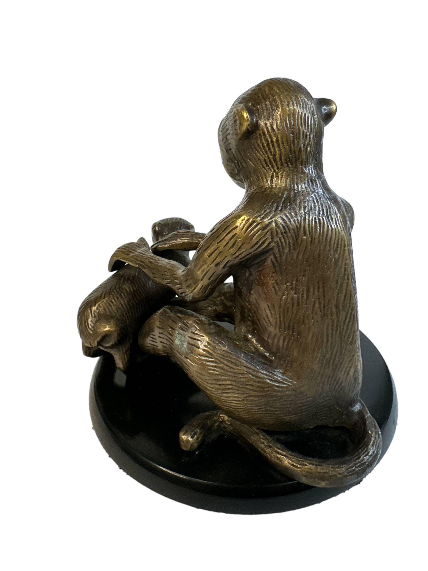 Vintage Heavy Solid Brass Monkey Sculpture Figurine Mid-Century Primate Grooming Statue Hollywood Regency Mantle Decor