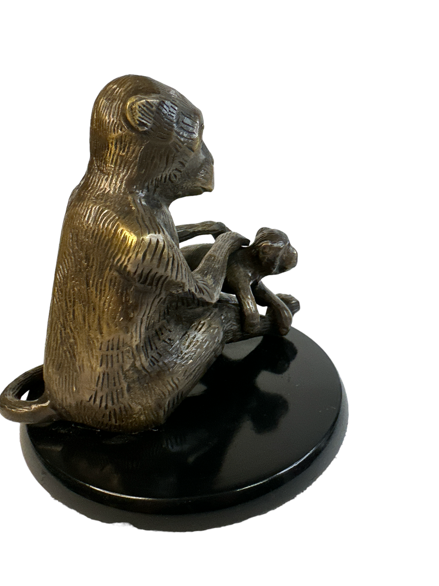 Vintage Heavy Solid Brass Monkey Sculpture Figurine Mid-Century Primate Grooming Statue Hollywood Regency Mantle Decor