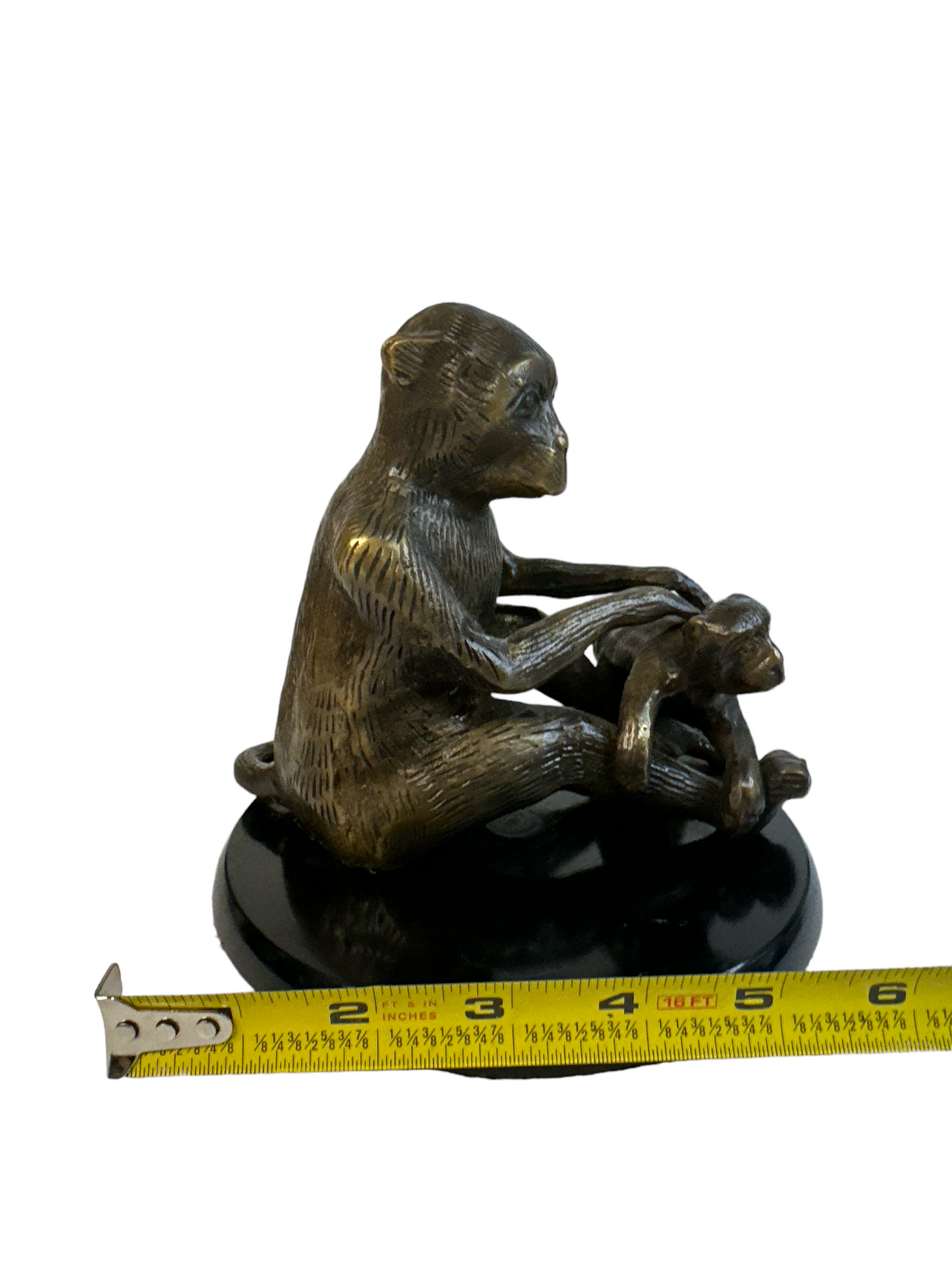 Vintage Heavy Solid Brass Monkey Sculpture Figurine Mid-Century Primate Grooming Statue Hollywood Regency Mantle Decor