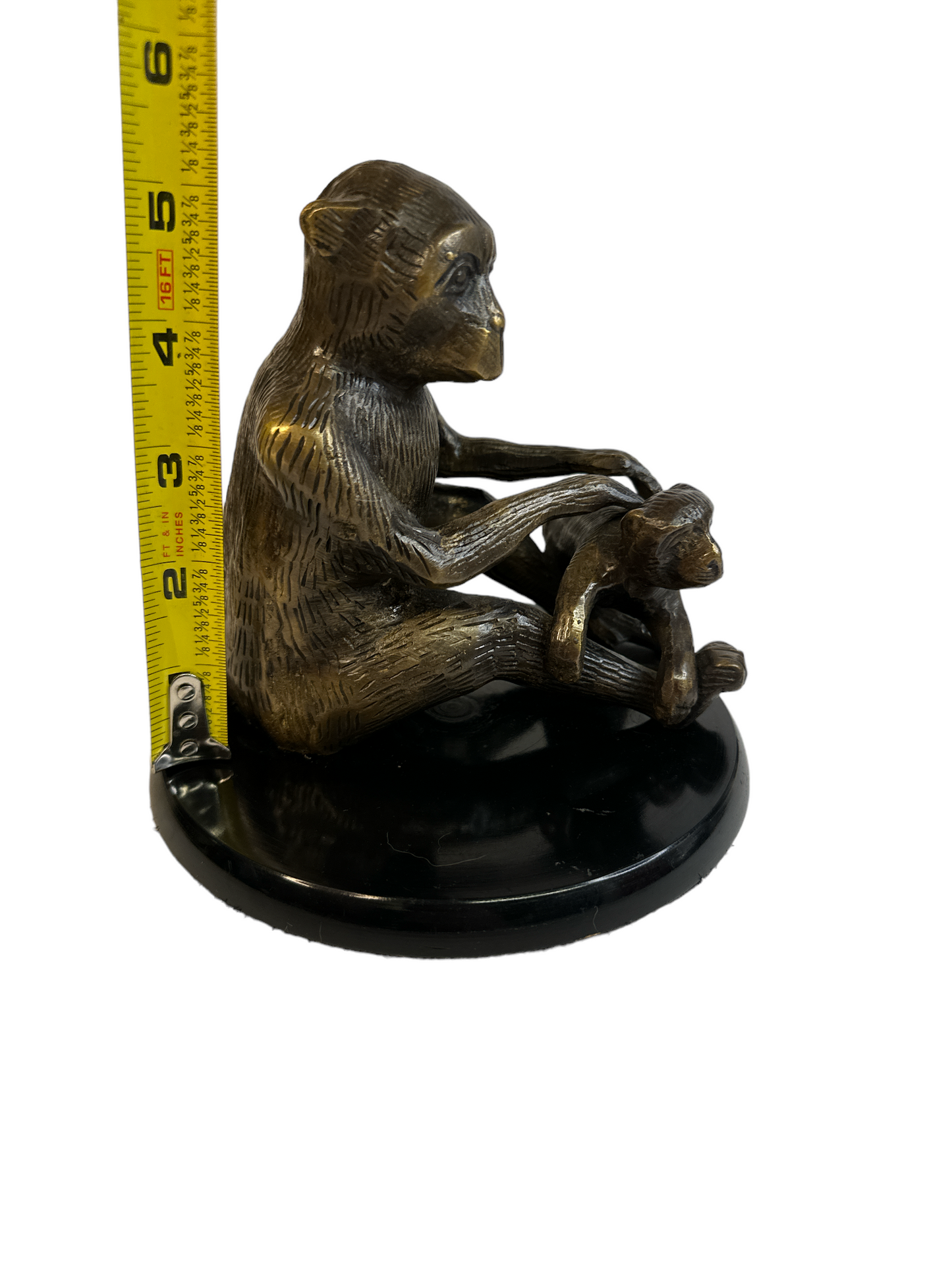 Vintage Heavy Solid Brass Monkey Sculpture Figurine Mid-Century Primate Grooming Statue Hollywood Regency Mantle Decor