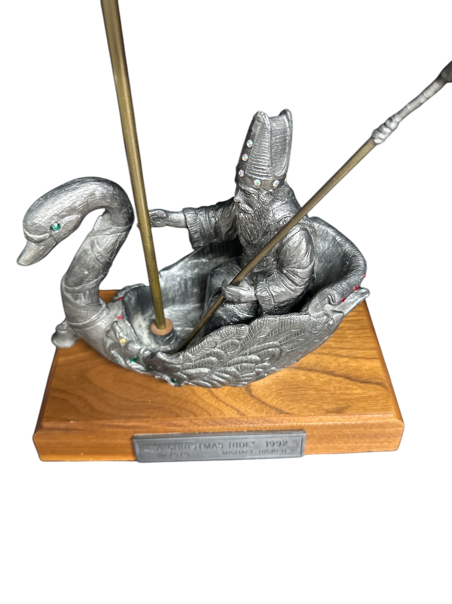 Vintage 1992 Michael Ricker Pewter Sculpture "A Christmas Ride" LE St. Nicholas Swan Boat Figurine