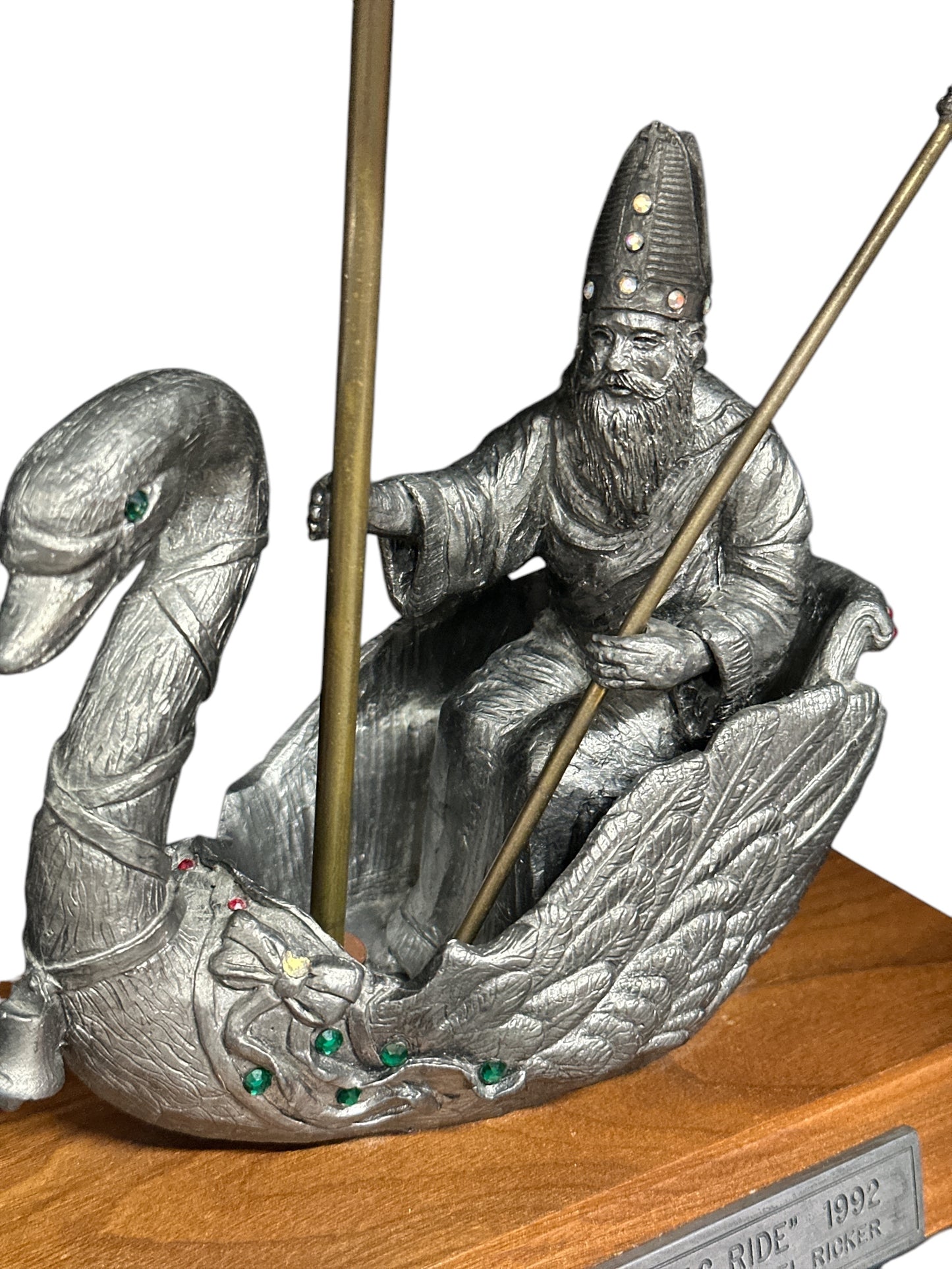 Vintage 1992 Michael Ricker Pewter Sculpture "A Christmas Ride" LE St. Nicholas Swan Boat Figurine