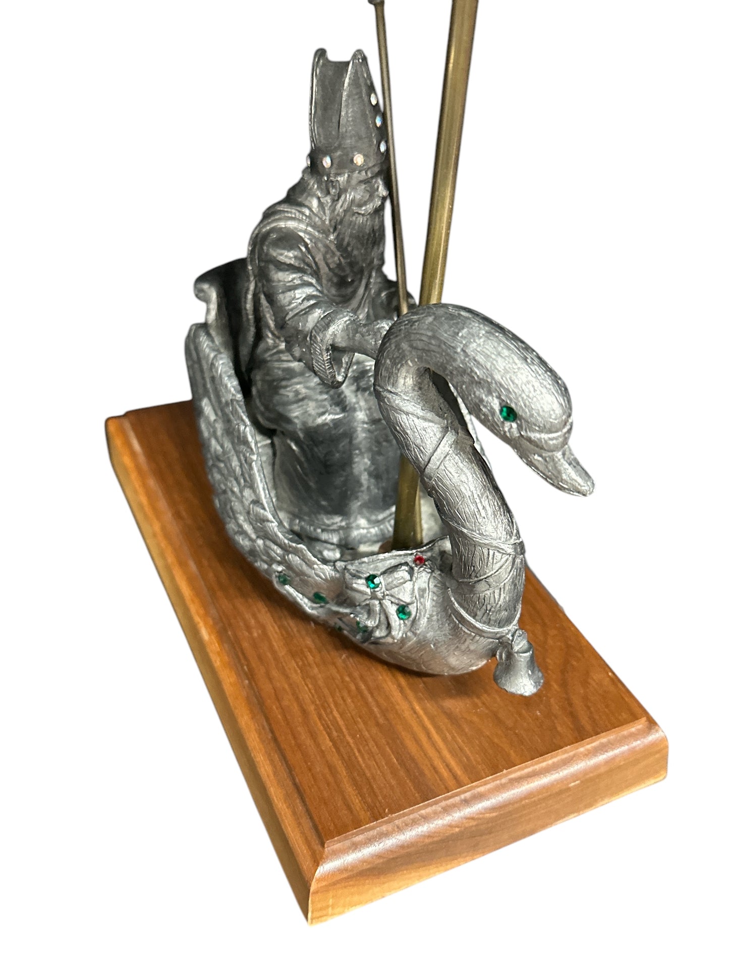 Vintage 1992 Michael Ricker Pewter Sculpture "A Christmas Ride" LE St. Nicholas Swan Boat Figurine