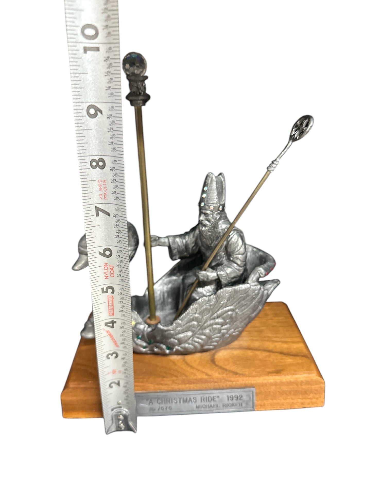 Vintage 1992 Michael Ricker Pewter Sculpture "A Christmas Ride" LE St. Nicholas Swan Boat Figurine