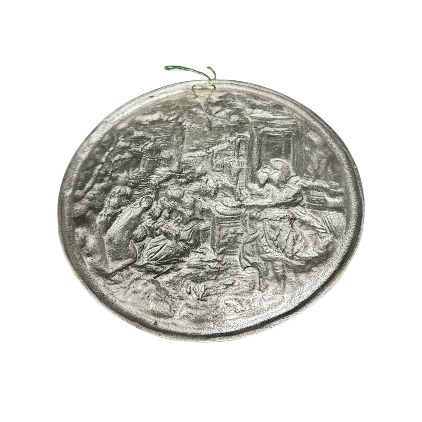 Antique 19th C. Signed ROSY French Pewter Charger Plaque High Relief Classical Scene