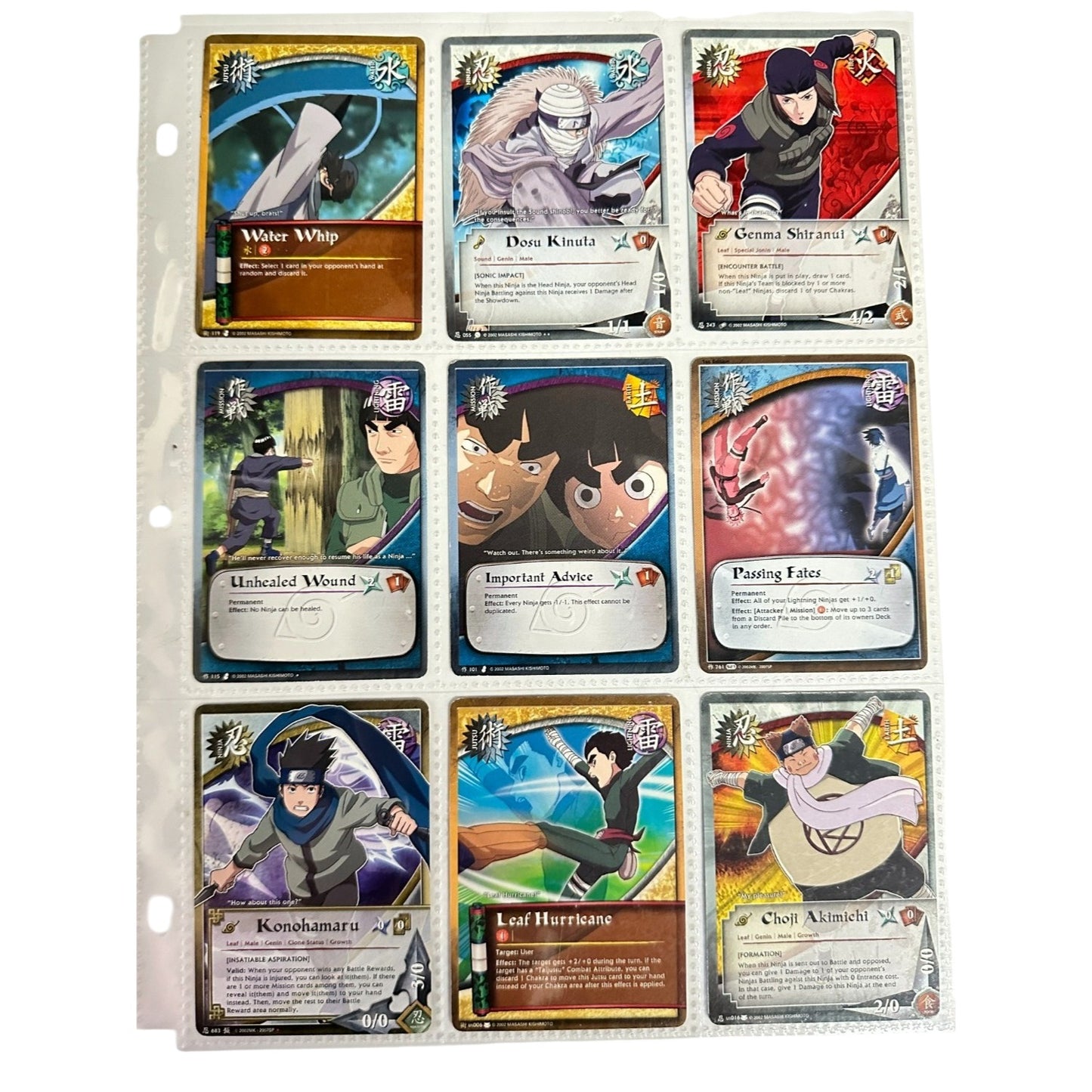 Vintage 2000s Naruto CCG Card Lot (9) Leaf Village Shinobi & Jutsu NM