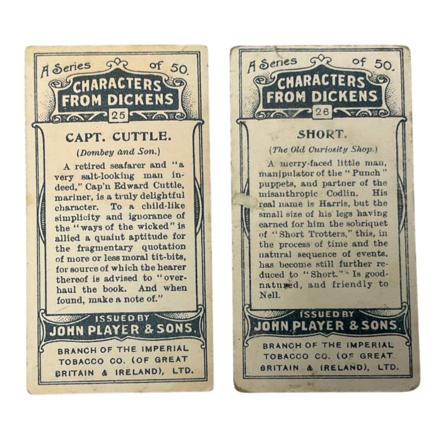 1912 Player's Dickens Tobacco Cards Capt Cuttle & Short Antique Ephemera Lot
