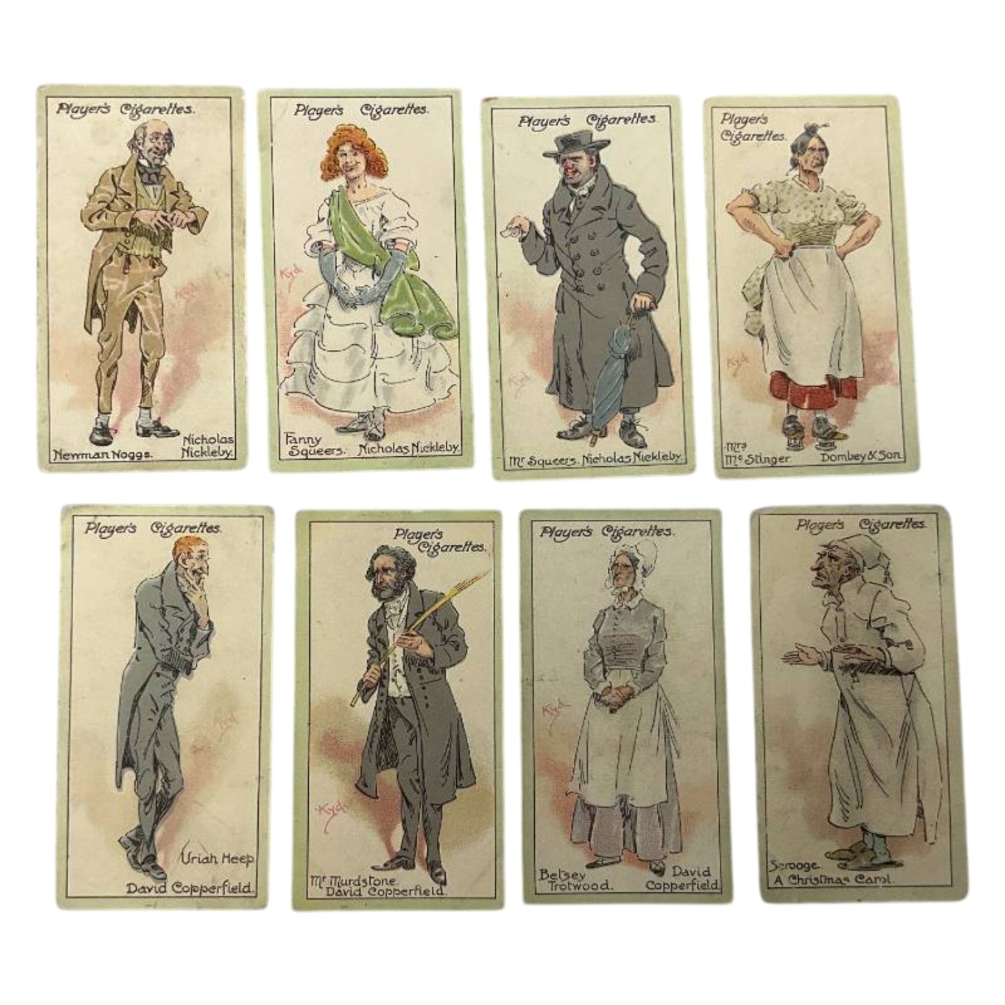 1912 Player's Cigarettes Dickens Characters Tobacco Cards Lot of 8