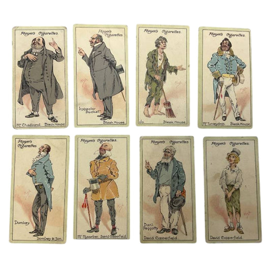 1912 Player's Dickens Cigarette Cards, Set of 8, Edwardian Literary Art