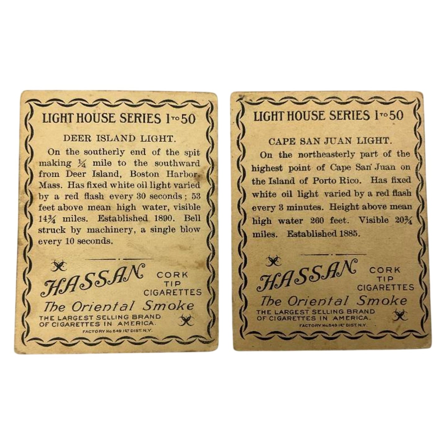 1910 Hassan T88 Lighthouse Cards Deer Island & Cape San Juan | Set of 2