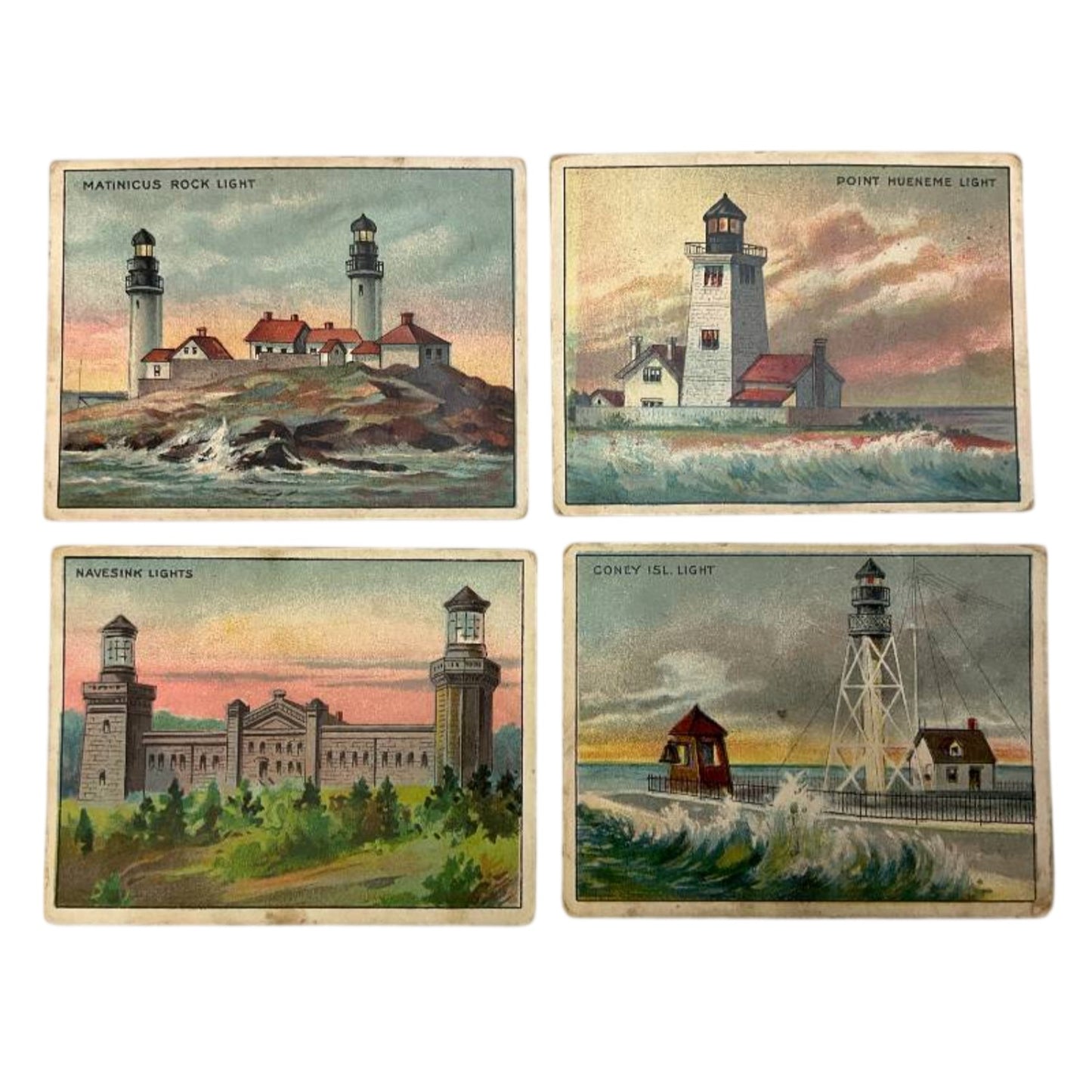 1910 Hassan T88 Lighthouse Tobacco Cards Lot of 4 Antique Chromolithograph