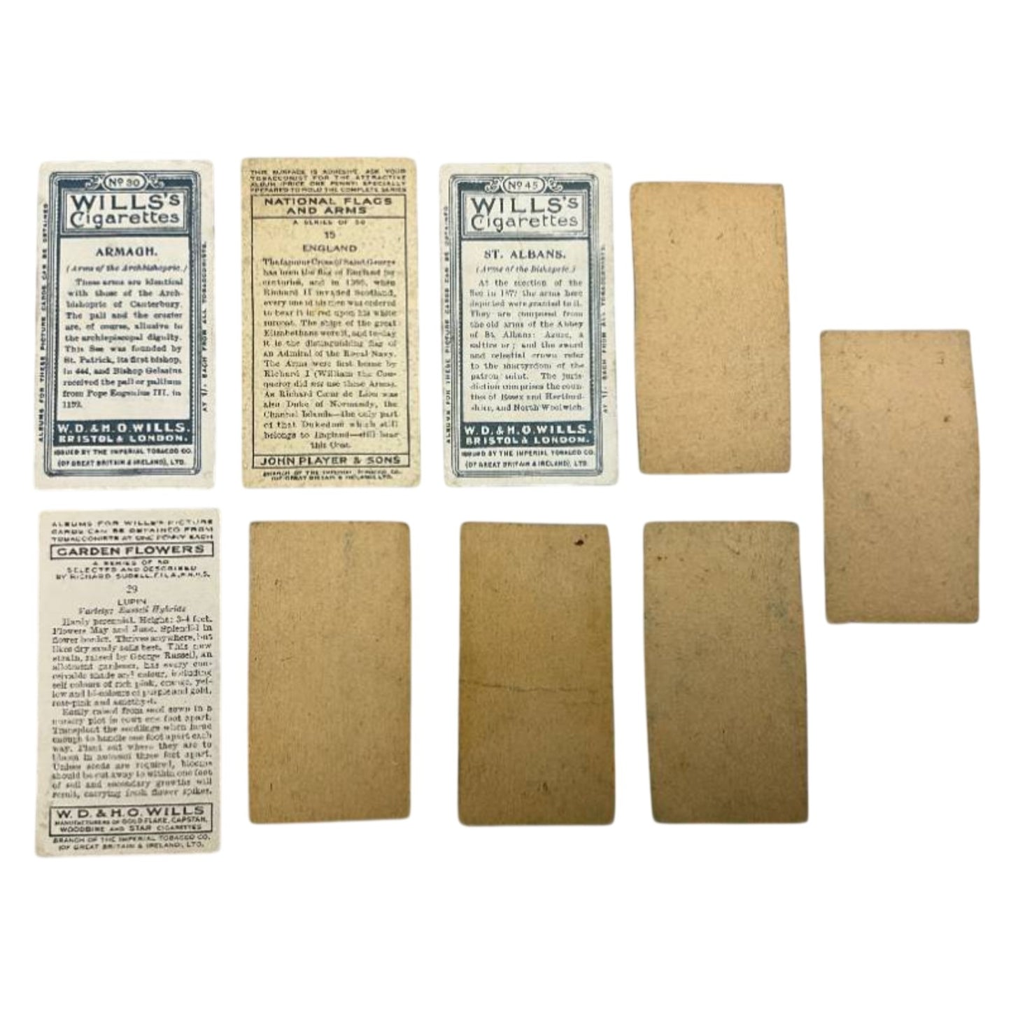 Antique British Tobacco Card Lot c.1910 Wills & Player's Portraits & Arms