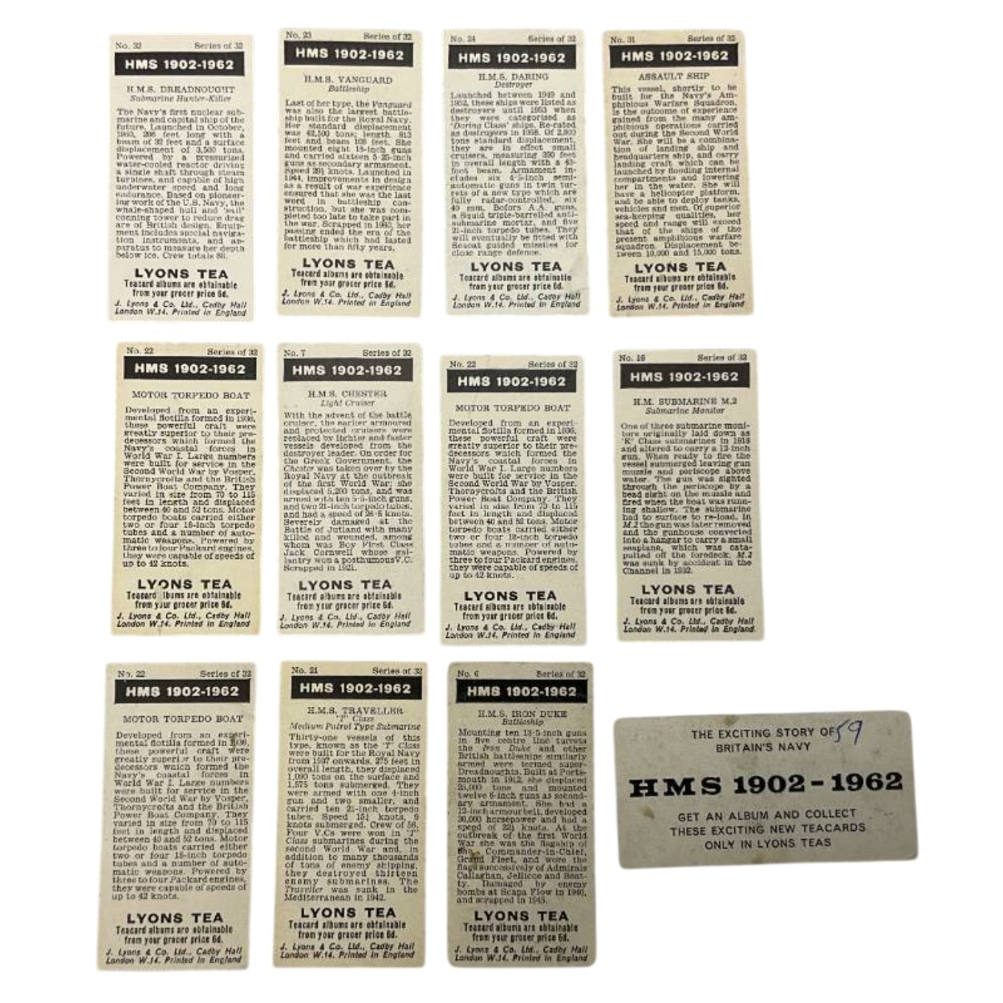 Vintage 1962 Lyons Tea HMS Royal Navy Ship Cards (Lot of 13)