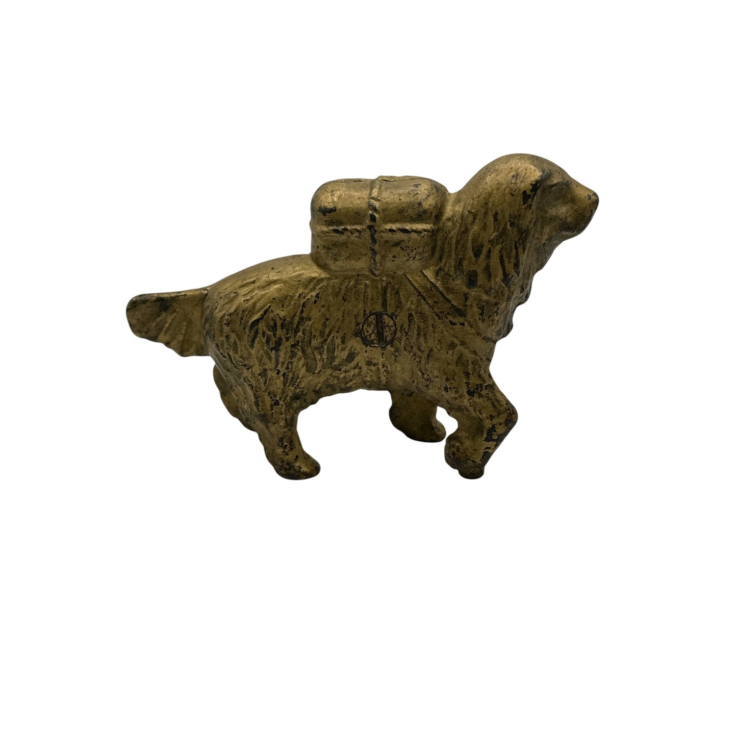 Antique Cast Iron St. Bernard Dog with Pack Still Bank, Early 20th C. Decor