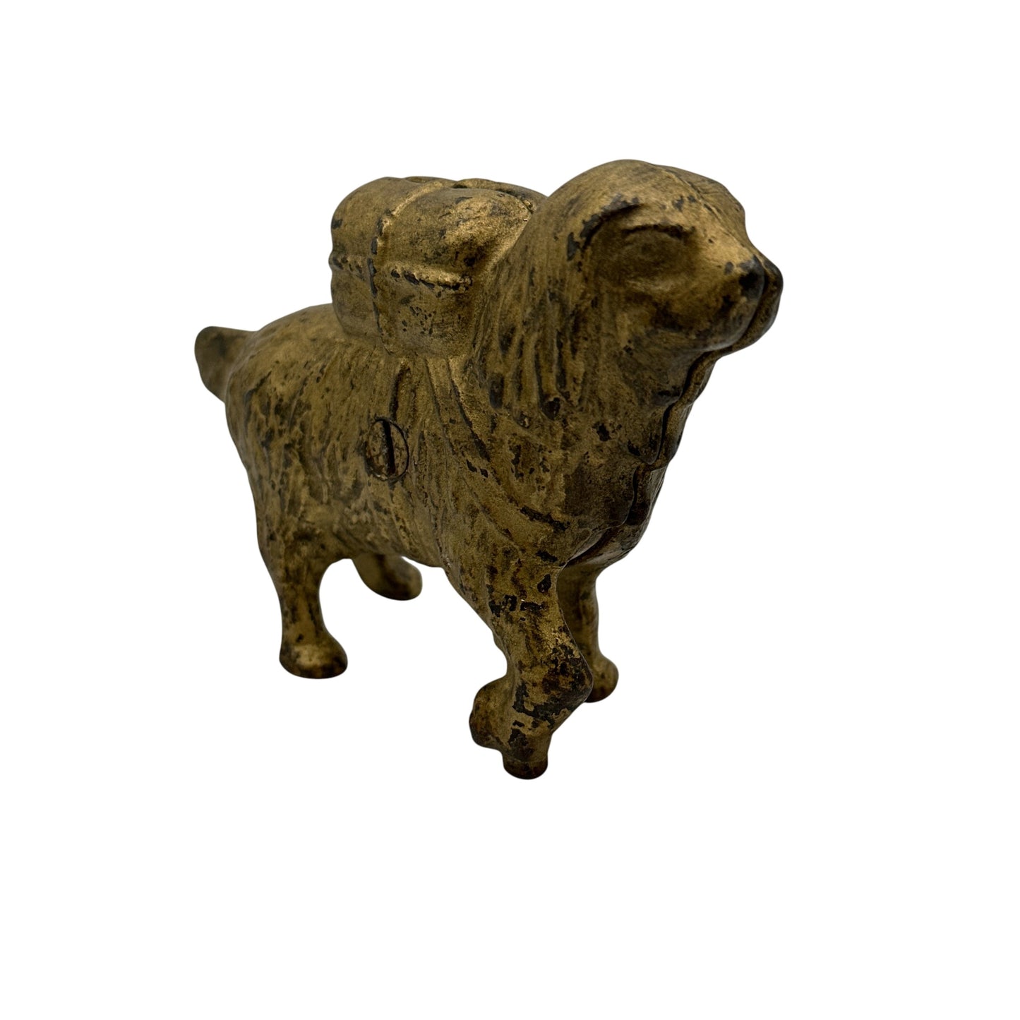 Antique Cast Iron St. Bernard Dog with Pack Still Bank, Early 20th C. Decor