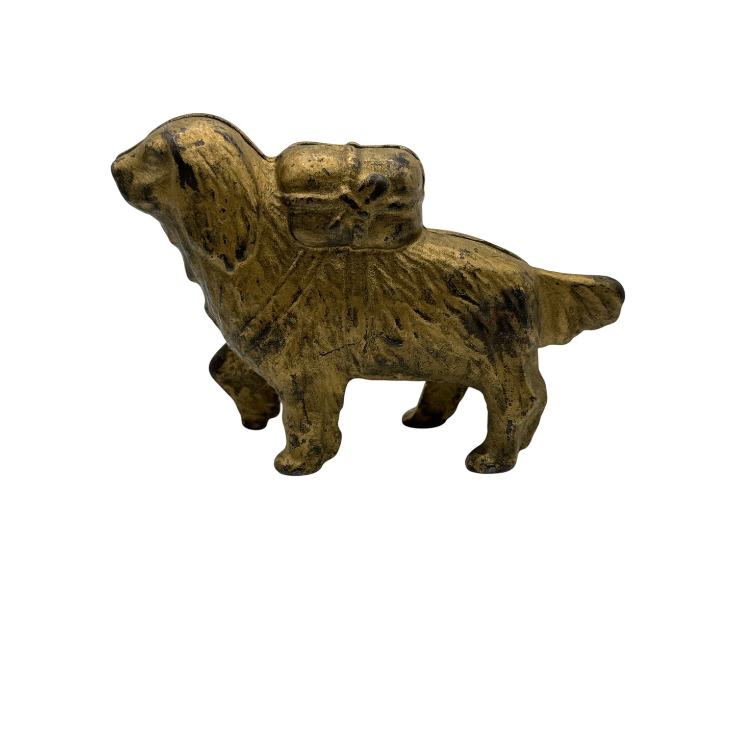 Antique Cast Iron St. Bernard Dog with Pack Still Bank, Early 20th C. Decor