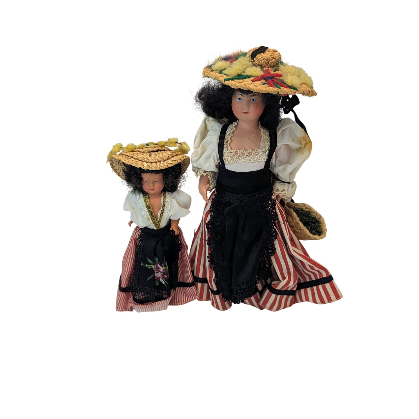 Vintage French Regional Costume Dolls Celluloid Pair Mid-Century France