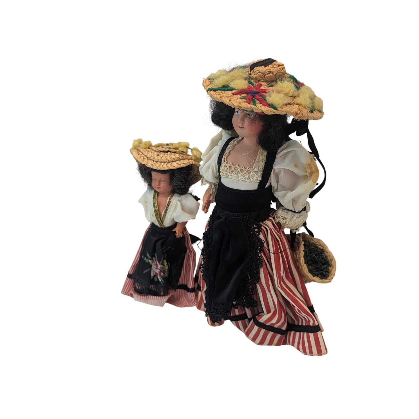 Vintage French Regional Costume Dolls Celluloid Pair Mid-Century France