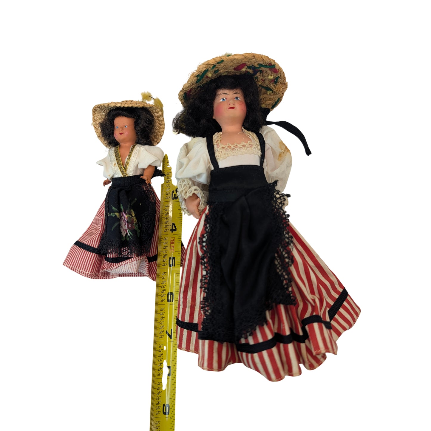 Vintage French Regional Costume Dolls Celluloid Pair Mid-Century France