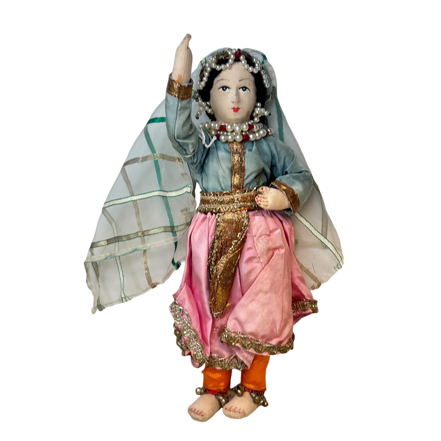 Vintage Indian Kathak Dancer Doll Handmade Silk Zari Trim Mid-Century Art