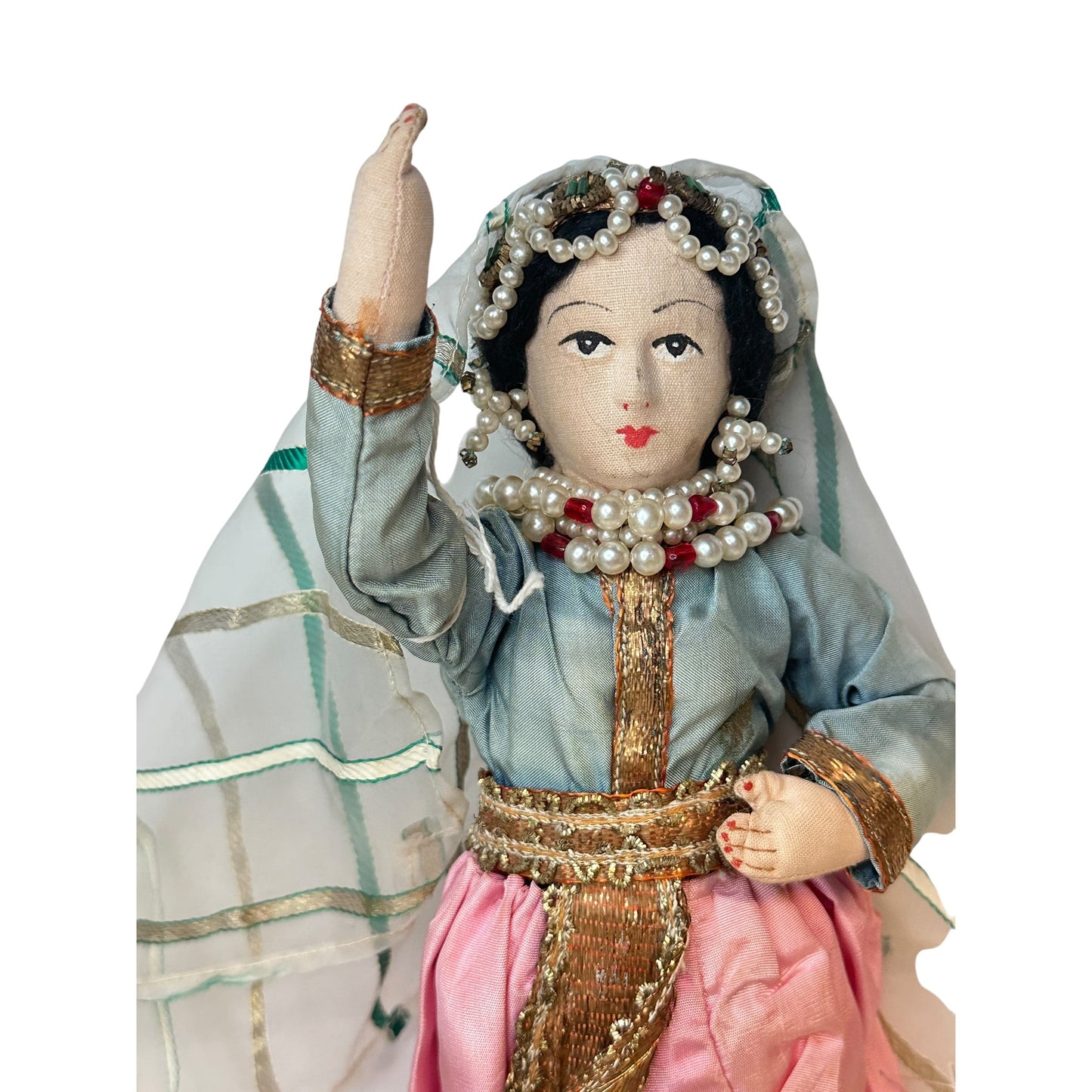 Vintage Indian Kathak Dancer Doll Handmade Silk Zari Trim Mid-Century Art