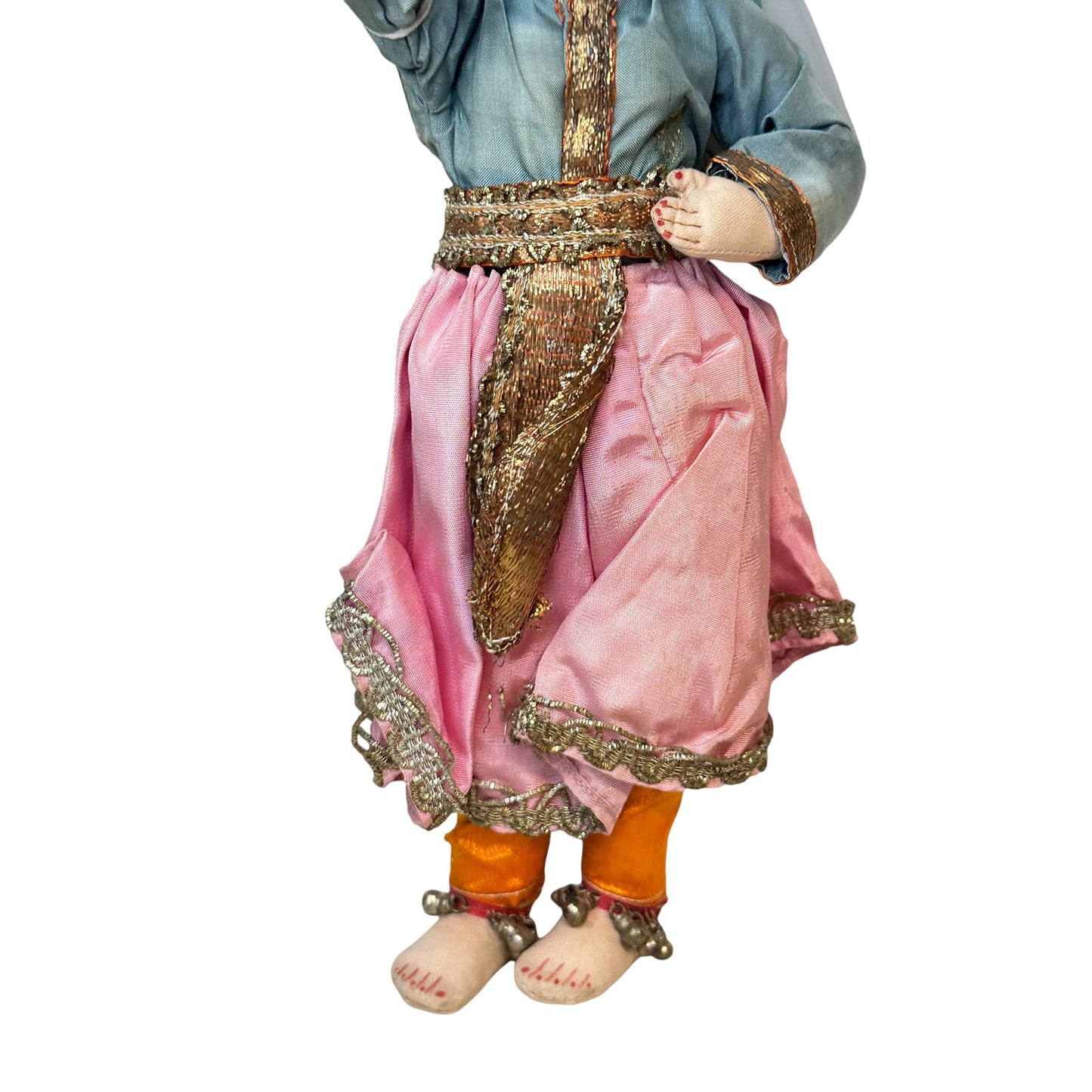 Vintage Indian Kathak Dancer Doll Handmade Silk Zari Trim Mid-Century Art