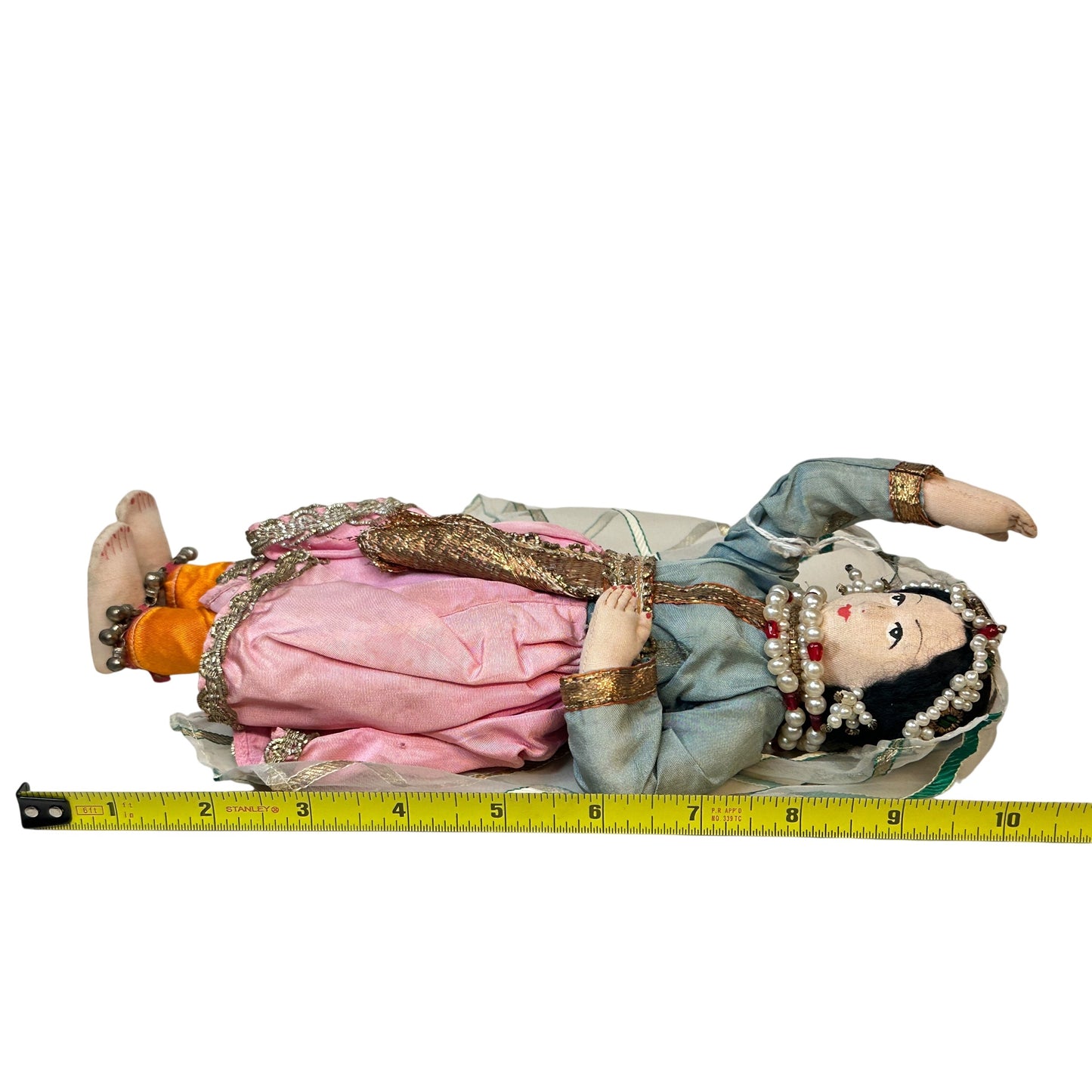 Vintage Indian Kathak Dancer Doll Handmade Silk Zari Trim Mid-Century Art