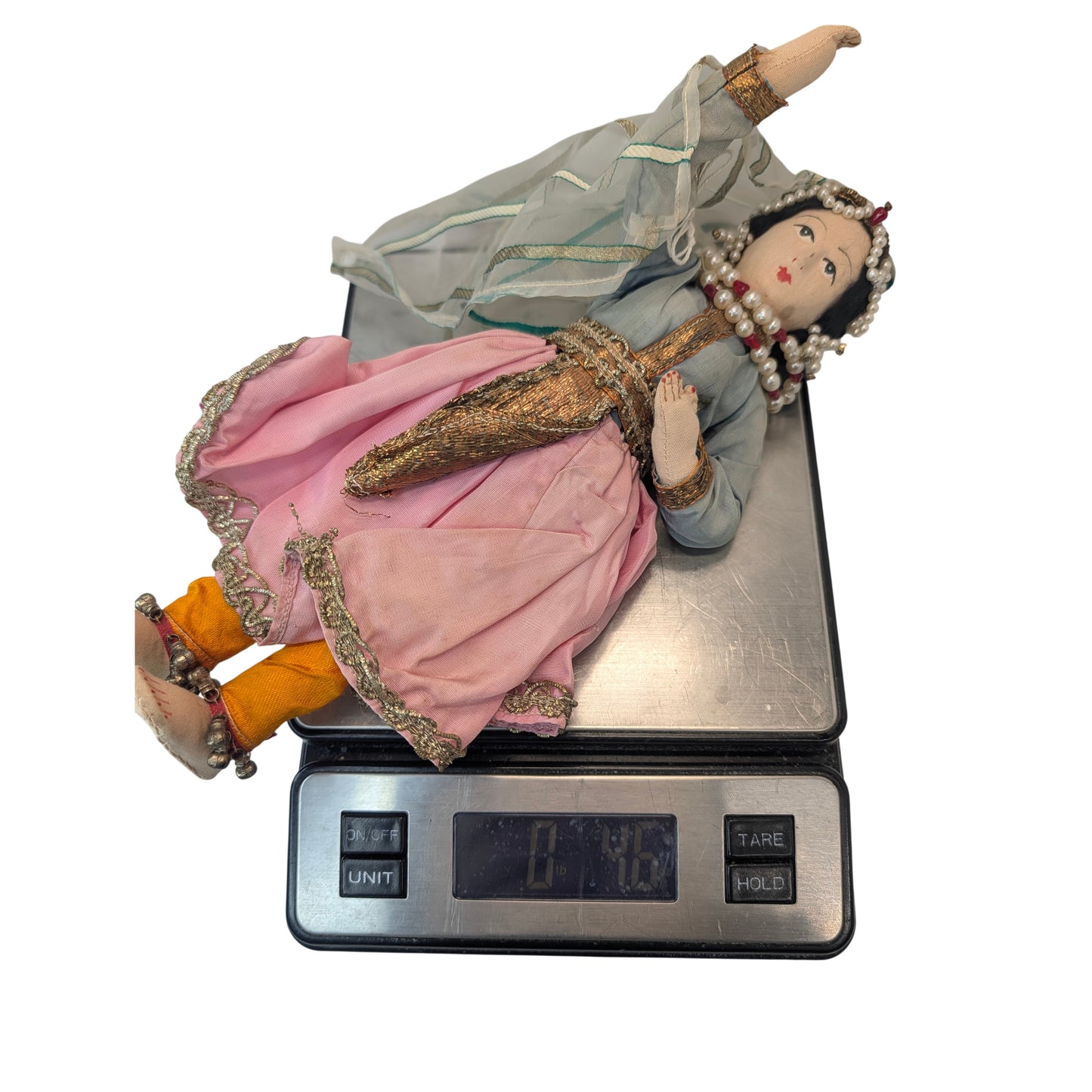 Vintage Indian Kathak Dancer Doll Handmade Silk Zari Trim Mid-Century Art