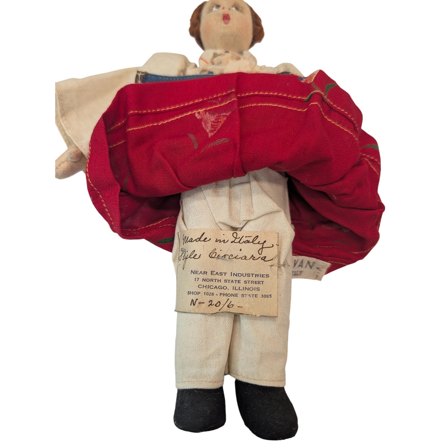 Vintage 1940s Italian Ciociara Folk Art Cloth Doll Near East Industries Chicago
