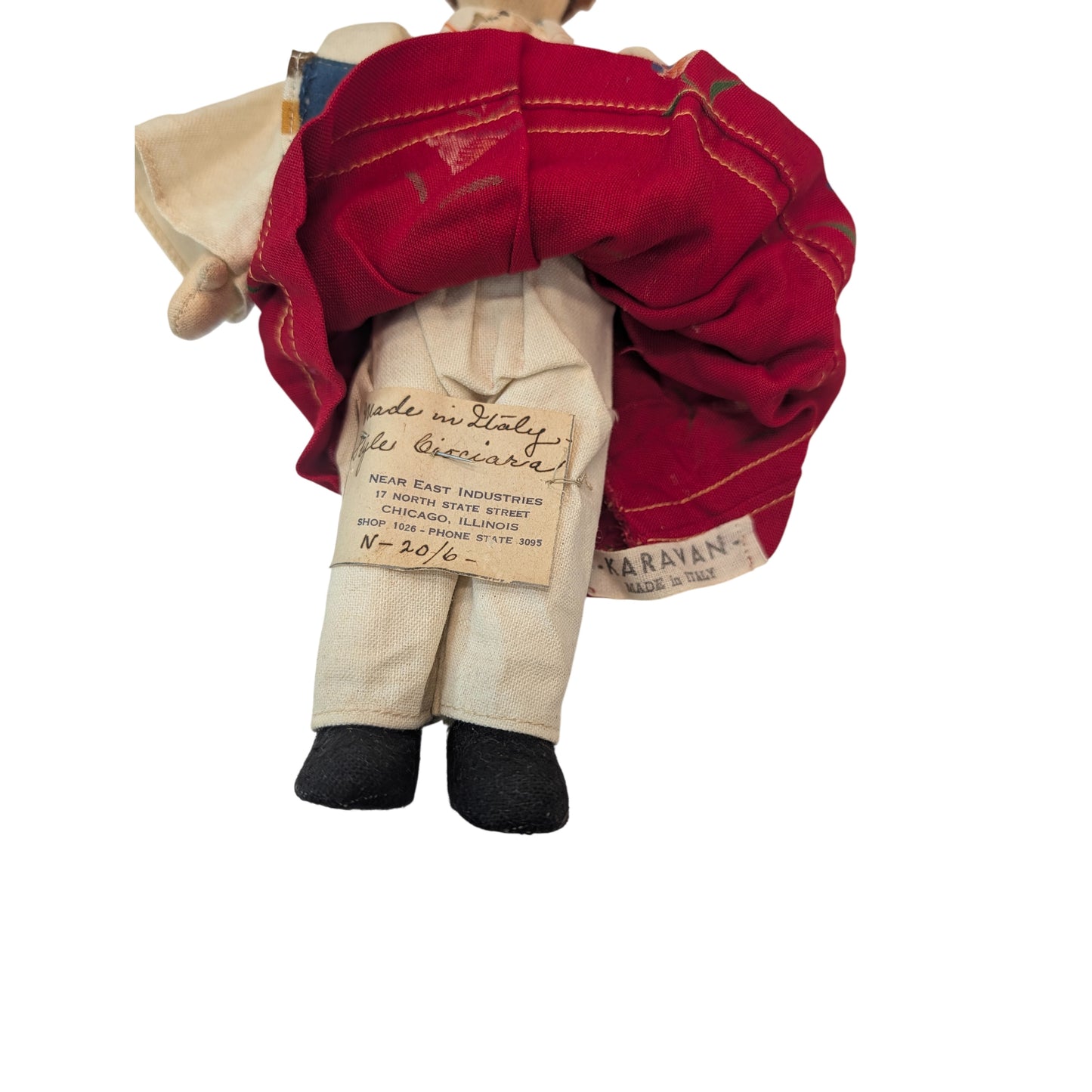 Vintage 1940s Italian Ciociara Folk Art Cloth Doll Near East Industries Chicago