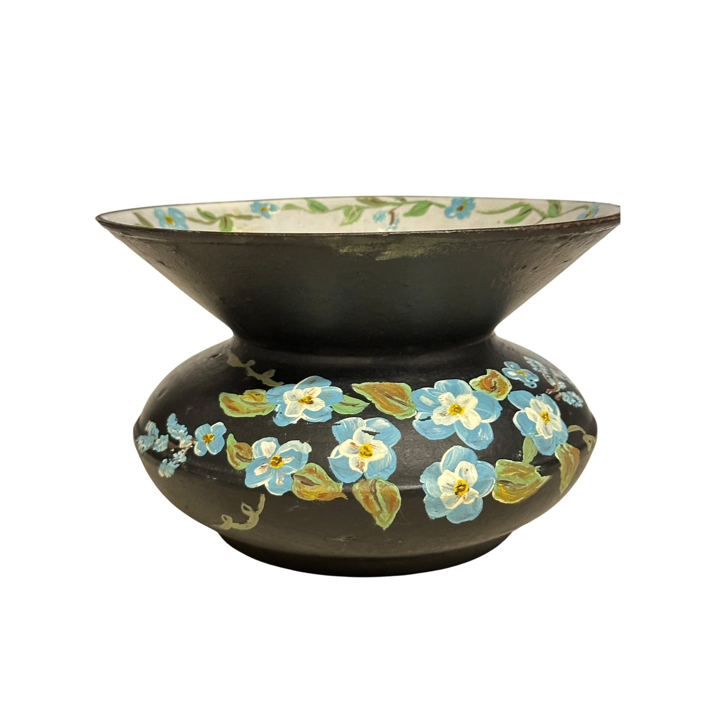 Vintage Cast Iron Toleware Style Vase Hand-Painted Floral Folk Art Decor