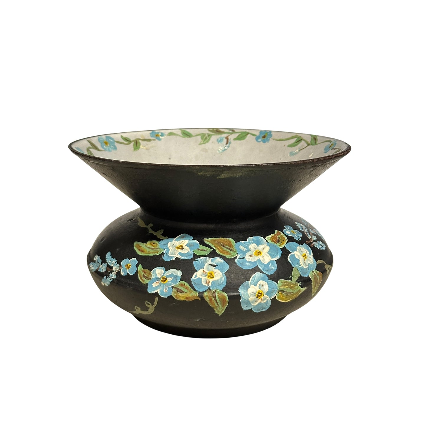 Vintage Cast Iron Toleware Style Vase Hand-Painted Floral Folk Art Decor