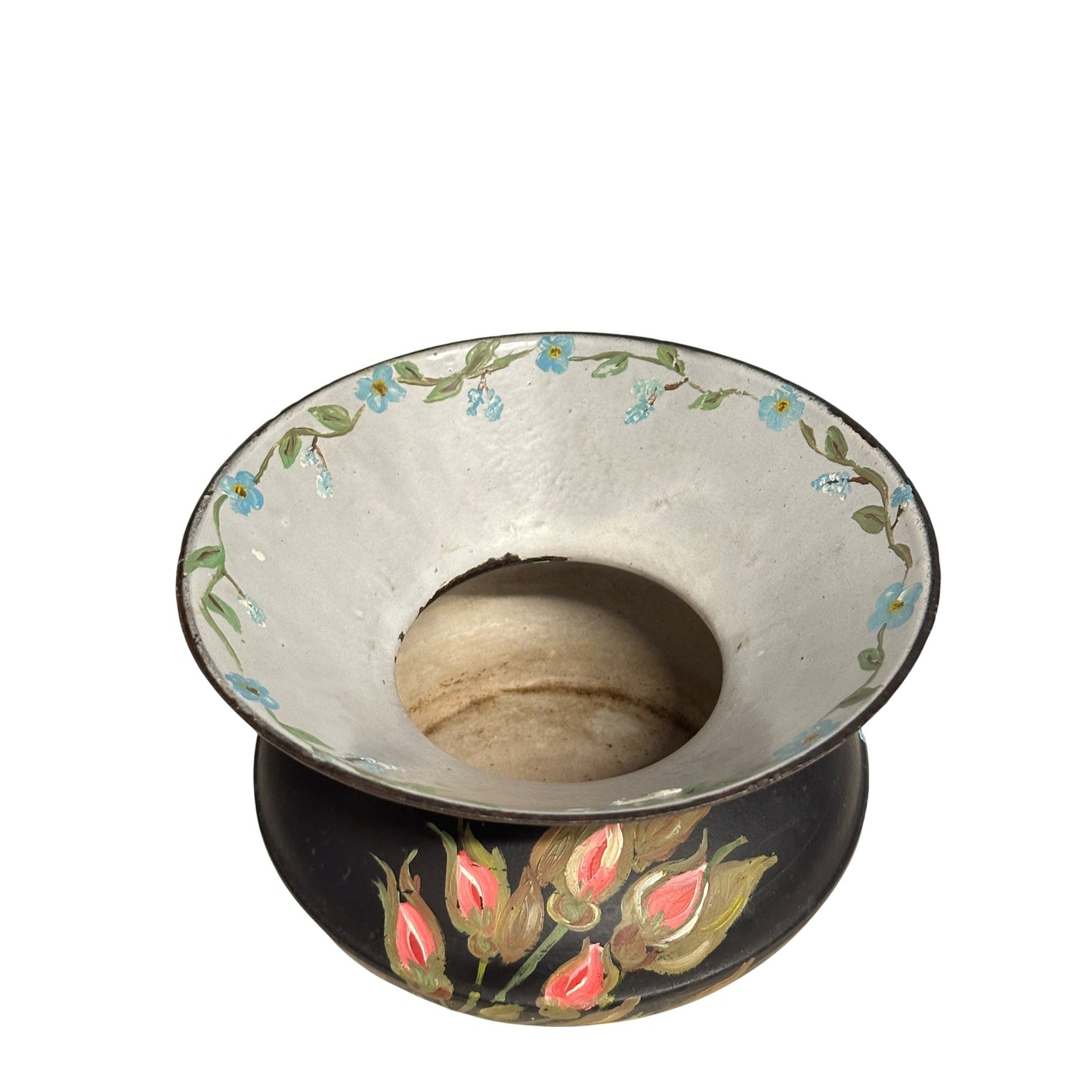 Vintage Cast Iron Toleware Style Vase Hand-Painted Floral Folk Art Decor
