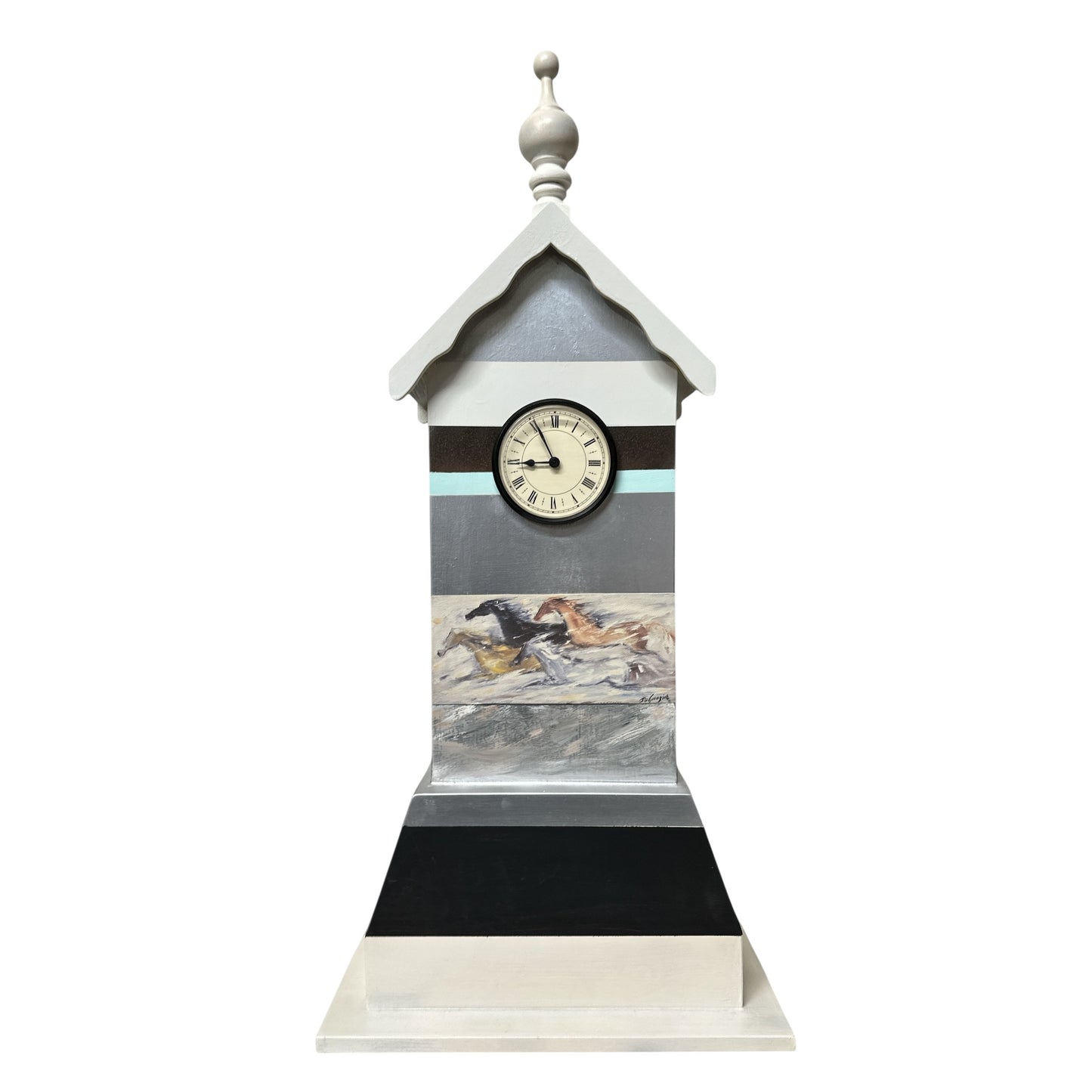 Signed DeGrazia Horse Painting Tall Case Art Clock, Southwestern Studio Art