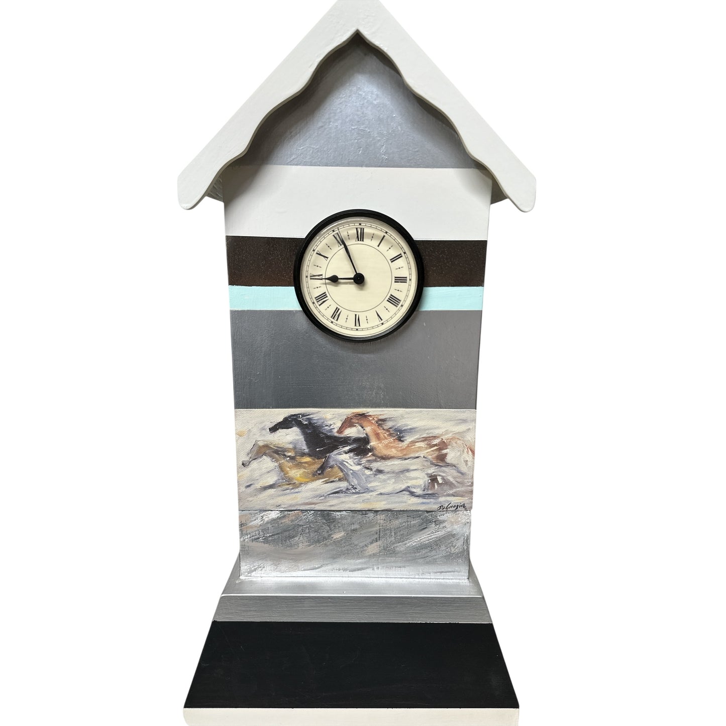 Signed DeGrazia Horse Painting Tall Case Art Clock, Southwestern Studio Art