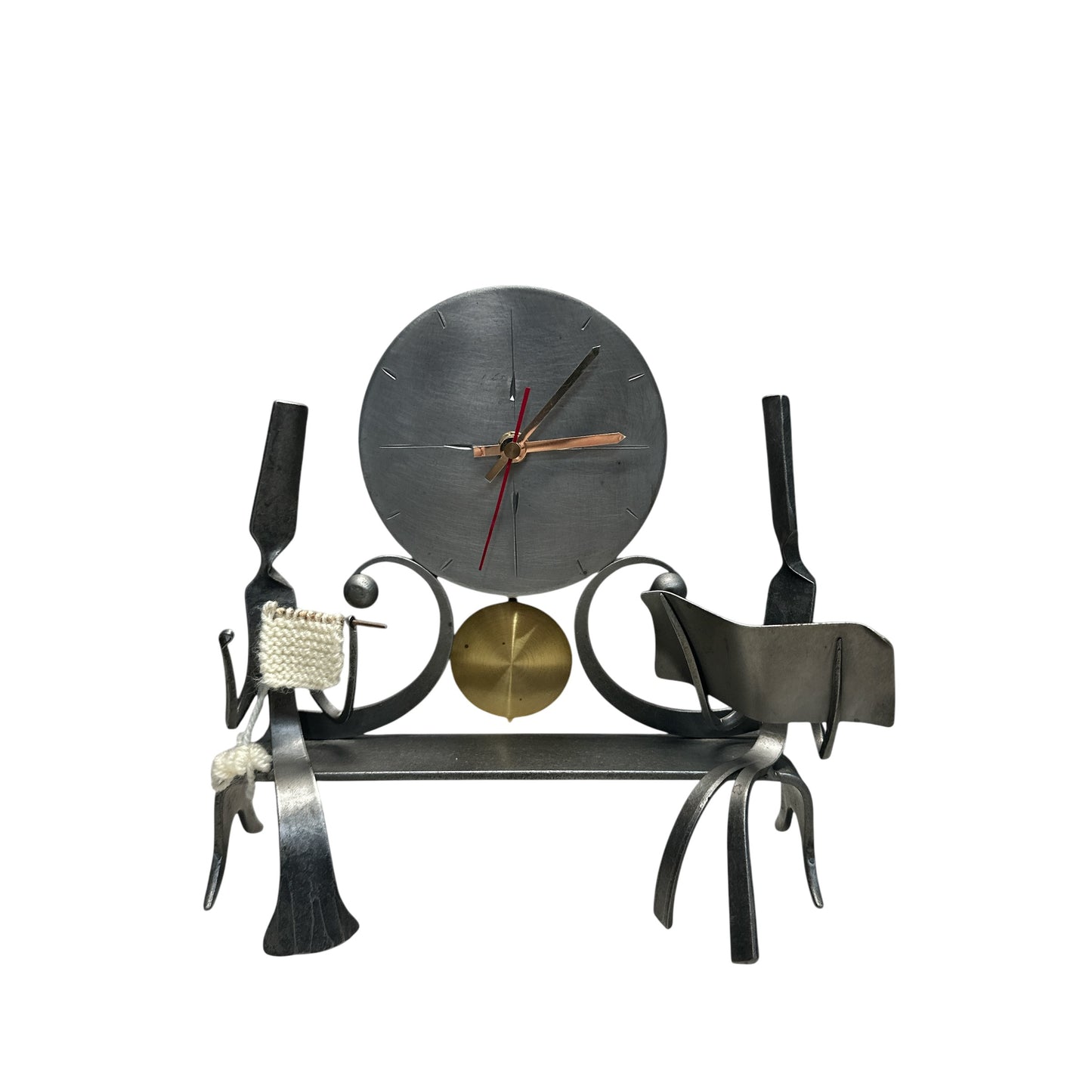Vintage Brutalist Welded Cutlery Sculpture Clock Junghans Movement