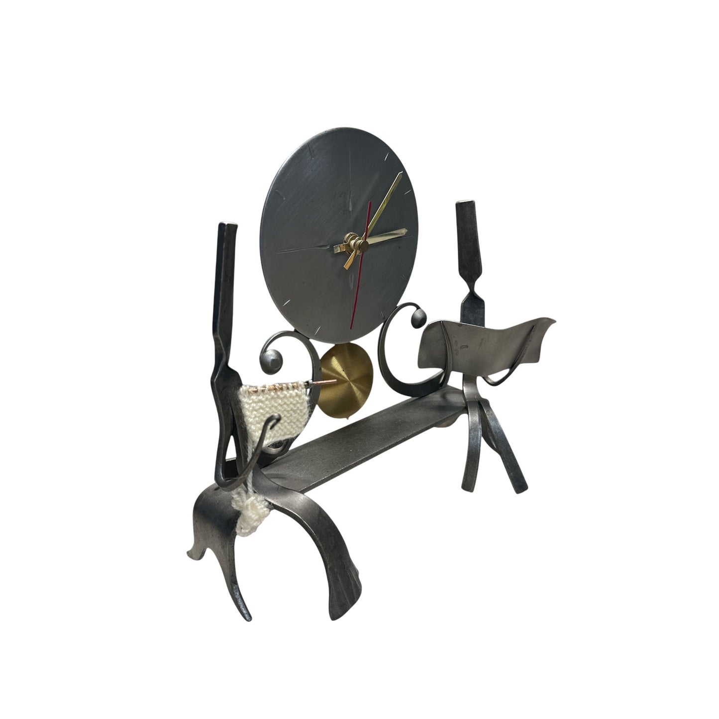 Vintage Brutalist Welded Cutlery Sculpture Clock Junghans Movement