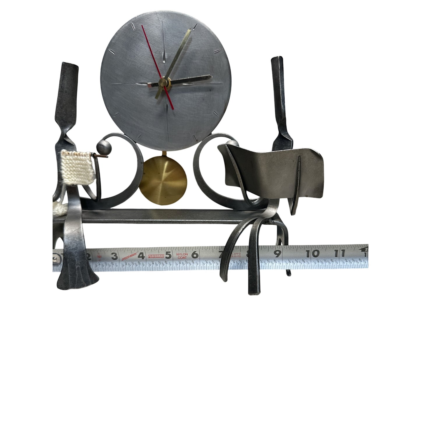 Vintage Brutalist Welded Cutlery Sculpture Clock Junghans Movement