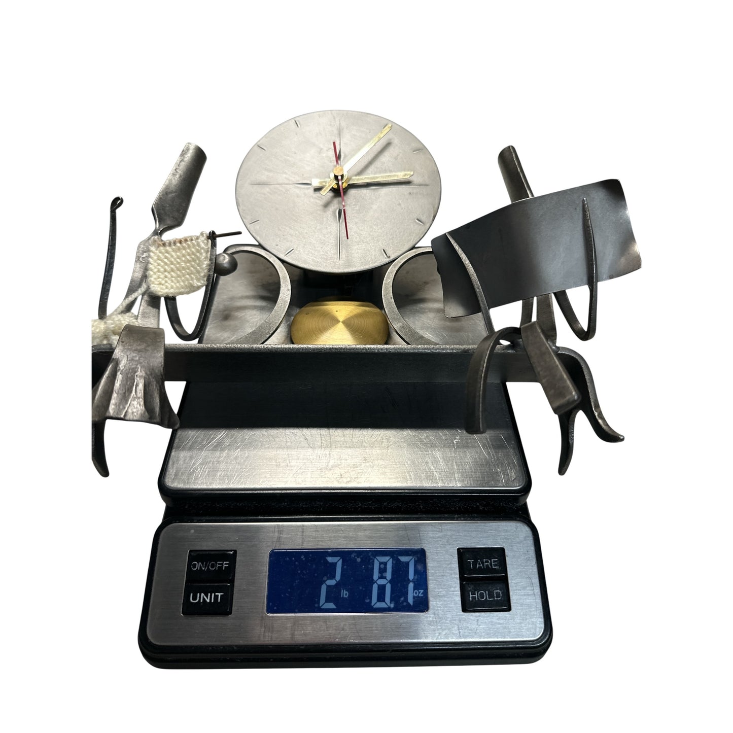 Vintage Brutalist Welded Cutlery Sculpture Clock Junghans Movement